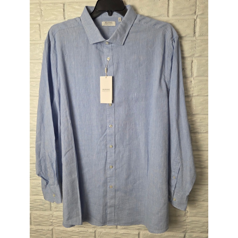 Murano Baird McNutt linen polyester shirt Men's 3XB Big l/s button up Blue NWT